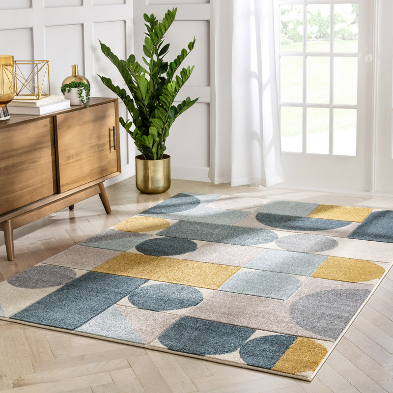 Well Woven Ruby Power Loom Performance Teal Blue/Gray/Gold Rug